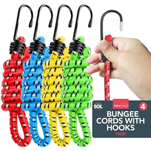 4pk Bungee Cords 75cm Heavy Duty Elastic Luggage Straps Rope with Hooks Car Bike