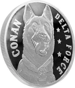 ESCASA Moneda Redonda de Plata Trump 1 Oz .999 Conan el Héroe Perro Retirado RARA BELLEZA - Imagen 1 de 2