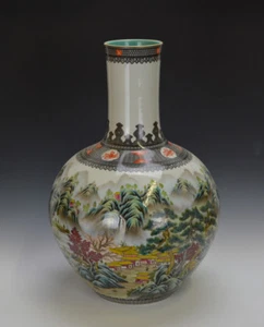 Large Chinese Republic Famille Rose Landscape Globular Porcelain Vase with Mark - Picture 1 of 12