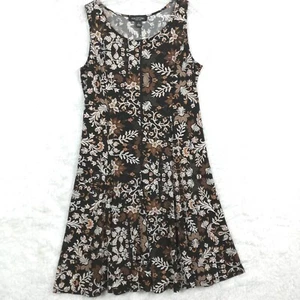 Perceptions Womens Dress Sleeveless A Line Knee Length Floral Black Brown L - Picture 1 of 9