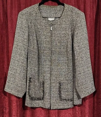 Chaqueta Blazer Vintage Moda Bug Mujer 18W (2X) Gris y Negro Tweed Cremallera Foto 1 de 4