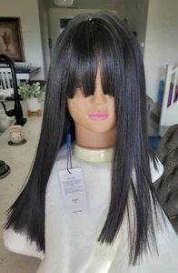 Natural Black Straight Synthethic Wig with Bangs, Mid-Part, Heat Resistance,... - Picture 1 of 12