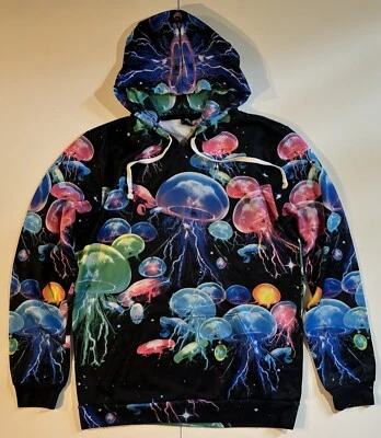 Sudadera con Capucha AOP Neon Electric Jellyfish Space Into The AM Talla M Trippy Psicodélica Foto 1 de 4