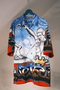 Uprock Men's Multicolor Polyester Full Print Short Sleeve Rap Shirt Size XL - Picture 1 of 9