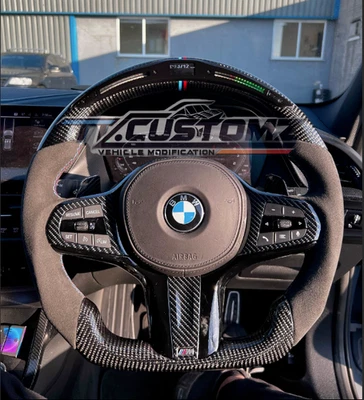 Custom BMW M3 M4 M5 G30 G80 G82 F40 F90 Carbon Fiber LED Steering Wheel Full Set - Image 1 of 4