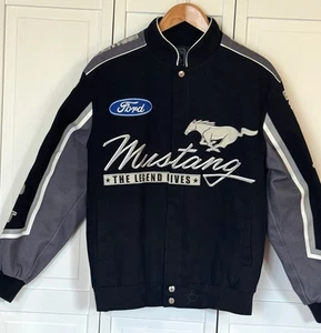JH Design Ford Mustang Racing Jacket Men’s Medium Embroidered Black - Picture 1 of 18