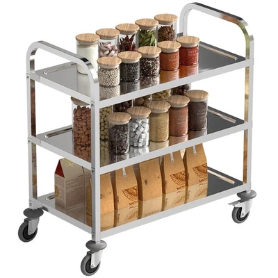 HOMCOM  Carrello da Cucina 3 Ripiani con Ruote in Acciaio Inox 90.5x50.5x88.2cm - Image 1 of 4