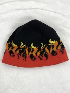 Attaboy Hat Beanie Fitted One Size Black Red Flames Graphic Made in USA Mens - Picture 1 of 7