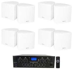 Rockville RPA40BT 4-Room Home Audio Kit Receiver+(8) White Wall Cube Speakers - Picture 1 of 12