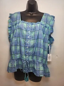 NUEVO CON ETIQUETAS Blusa Simply Southern Para Mujer 2XL Cuadros Campesina Pradera Cordón Cintura - Imagen 1 de 8