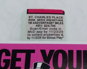 Adesivo 2025 Monopoly McDonald pezzo non redento St. Charles Place #806 - Foto 1 di 1