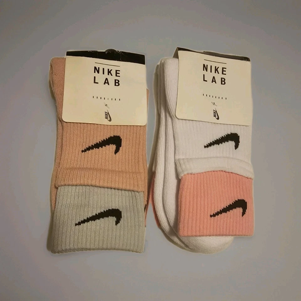  Calcetines Nike Lab Doble Capa Puño Crew 2 Pares Malva Rosa-Gris/Blanco-Rosa Medianos Foto 1 de 3