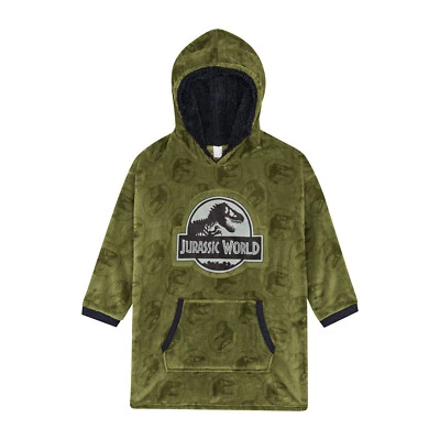 Jurassic World Boys Hoodie, Oversized Fleece Kids Hoodie Lounge Gown, One size