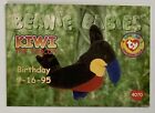 1998 ￼TY Beanie Babies BBOC Card - Series 1 Birthday (RED) - KIWI the Toucan