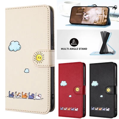 Leather Cat Wallet Phone Case for Samsung A33 A54 A23 A14 A34 A25 A26 A36 A16  - Image 1 of 4