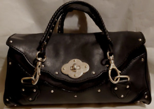 Michael Kors Silver Studded Black Leather & Suede Turn Lock Satchel / Handbag
