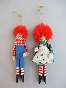 Vintage Raggedy Ann & Andy Painted Clothespin Christmas Ornaments - Picture 1 of 2