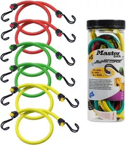 Master Lock 6-Pack Bungee Cords | For Camping | Loads on Bicycles | House Moving - Picture 1 of 6