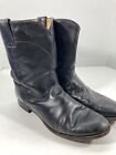 Justin Roper Boots Men Sz 12 E Wide Black Leather Western Rodeo Classic Pull On