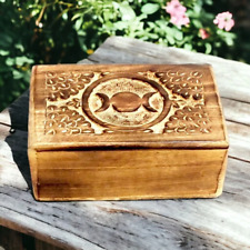 Artisan Triple Moon Wooden Box Mystical Storage Organizer Spiritual Home Decor