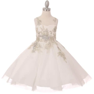 IVORY Fit & Flare Flower Girl Dress Birthday Dance Prom Bridesmaid Party Wedding - Picture 1 of 5
