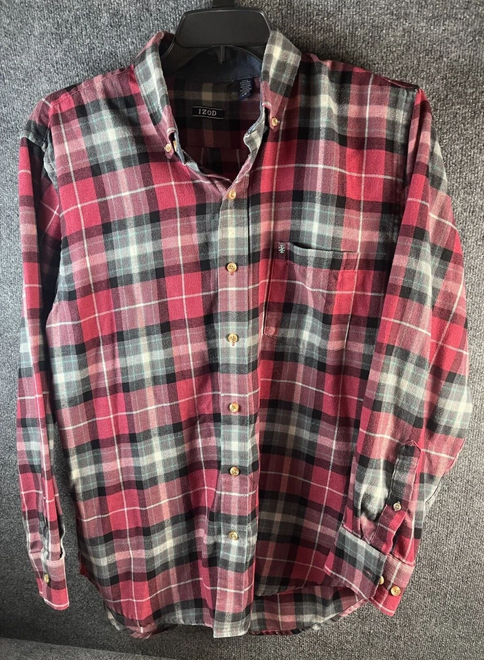 Izod Mens Red Plaid Long Sleeve Casual Flannel Button Down Shirt Size L Holiday - Image 1 of 4