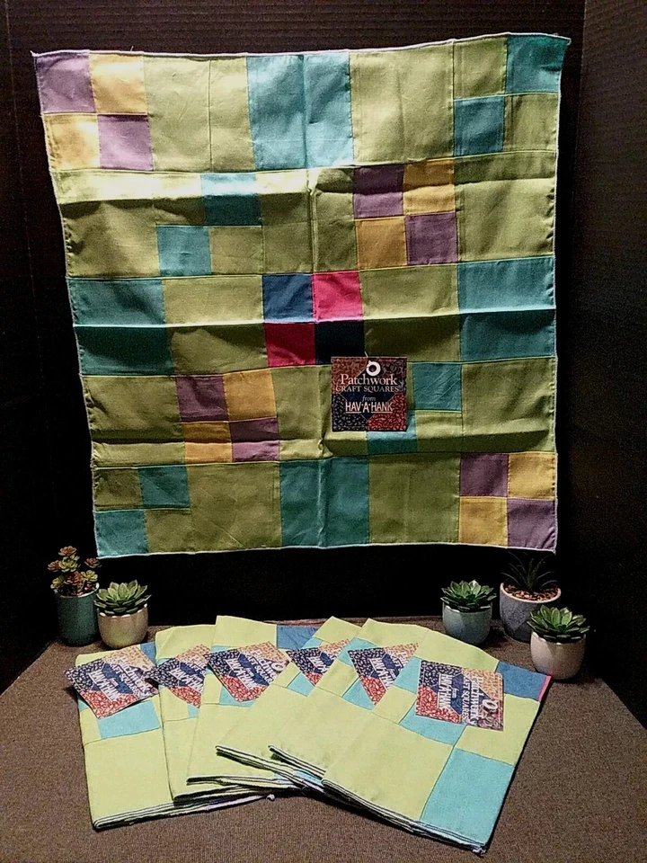 HAV-A-HANK Multi Color Patchwork Craft Squares 22"×22" 100 Cotton 7 Pc. Lot