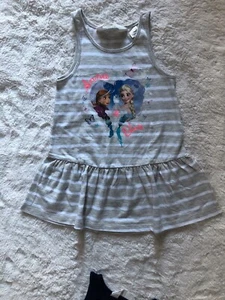 Disney Anna Elsa Kleid grau weiß gestreift neu ohne Etikett Gr 92 nicht getragen - Bild 1 von 2