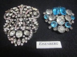 Vintage signiert Eisenberg Original RIESIG Aqua Rosa Strass Pelz Kleid Clip PAAR - Bild 1 von 23