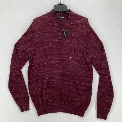 Express Henley Sweater Mens XL Heathered Maroon Red Wool Blend Long Sleeve NWT - Image 1 of 4