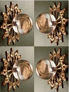 Set 4 Antique Glass Drawer Pull Handle Clear Smooth Cabinet Knob With Brass Base - Picture 1 of 11