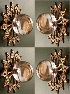 Juego de 4 perillas de gabinete lisas transparentes con manija de tirador de cajón de vidrio antiguo con base de latón Foto 1 de 4