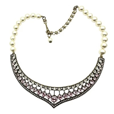 Heidi Daus розовый прозрачный кристалл жемчуг бронза заявление ожерелье - Изображение 1 из 3