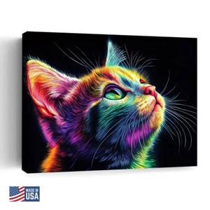 Cat Art Wall Decor Vibrant Multicolor Canvas for Home Living Room Bedroom - Picture 1 of 8