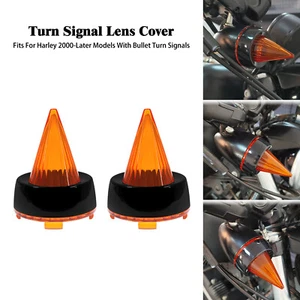 Black Bezel Bullet Turn Signal Lights Amber Light Lens Cover For Harley Deluxe - Picture 1 of 12