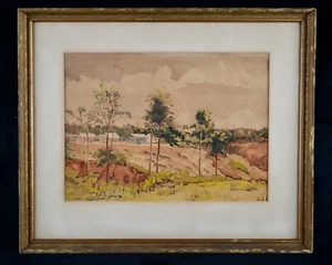 Vintage Original New England Rural Landscape Watercolor Painting By C. Painchaud - Picture 1 of 13
