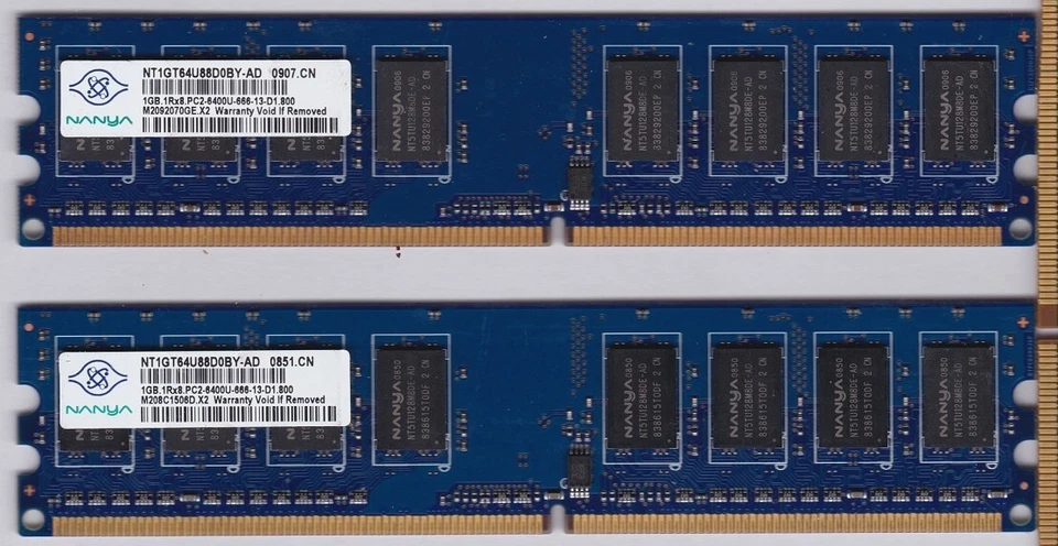 (2X) Nanya 1GB PC2-6400 DDR2 Memory Modules (Matching Pair) - Image 1 of 1