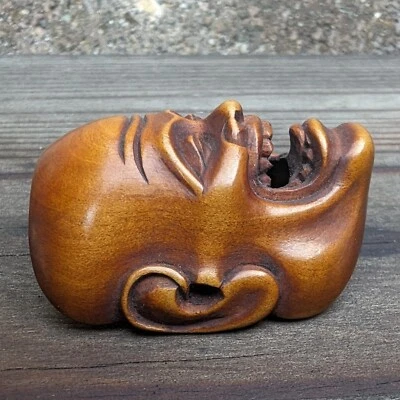 Máscara de madera japonesa antigua Netsuke Mennetsuke Japón​ Foto 1 de 4