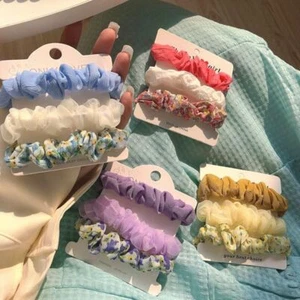 Scrunchies floreali elastici - Supporto coda di cavallo organza accessori capelli donna 3 pz - Foto 1 di 17