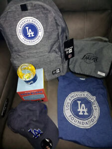 LA Dodgers Gift Bag-Official Backpack, T-shirt, Snow Globe, Cap & LAKERS Bag