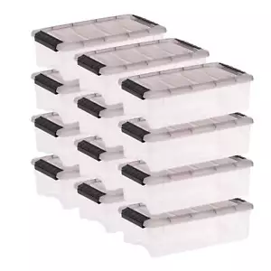5.8 Qt. Plastic Storage Bins with Lids, Clear, Latching, Stackable, Totes 12Pk - Picture 1 of 6