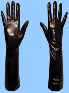WOMENS size 10 5XL LONG BLACK GENUINE PATENT LAMBSKIN LEATHER SILK LINED GLOVES - Picture 1 of 1
