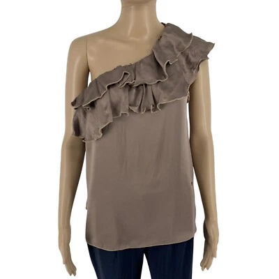 Fairly Women Brown 100% Silk One Shoulder Blouse Size 42 EU 38 UK 10 US 8 - Image 1 of 4