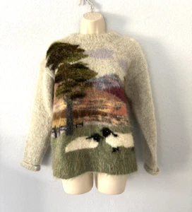 Susie Lee Vintage 80s Mohair Sheep Ranch Design Hand Knitted Sweater Size M - Picture 1 of 6