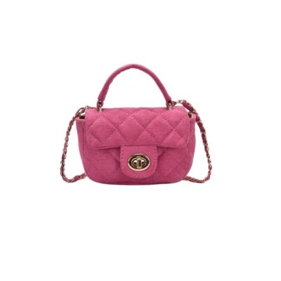 Hot Pink Mini Soft Suede Quilted Crossbody Elegant Clutch/Purse/Bag - Image 1 of 3