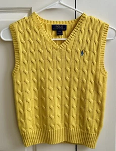 Polo Ralph Lauren Yellow Cable Knit Sweater Vest Kids Boys Size 8 Pony Logo - Picture 1 of 4