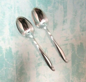 FLOWERTIME - TWO OVAL SOUP/PLACE SPOONS-Wm. A. Rogers/Oneida Silverplate - Picture 1 of 2