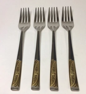 Juego de 4 tenedores para ensaladas de postre Inoxpran INX1 detalles en tono dorado inoxidable 7 pulgadas - Imagen 1 de 24