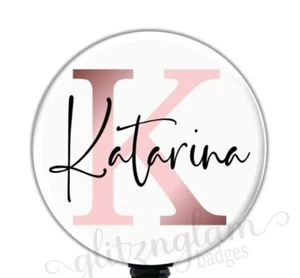 Carrete de insignia de oro rosa, soporte de insignia retráctil personalizado, ID de escritura GG5607 - Imagen 1 de 8