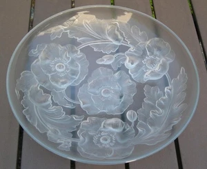 Hand-Signed 13 3/4" Diameter Verlys Glass Bowl with Etched Flowers and Leaves - Picture 1 of 1